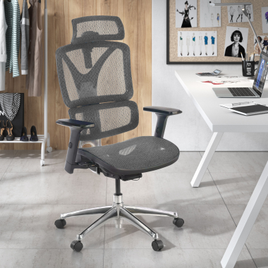 cadeira ergonomica cinza focus malha mesh bracos regulaveis 3d apoio lombar 2