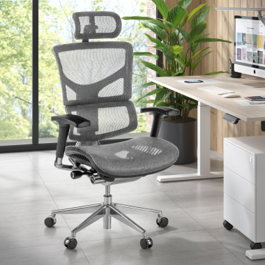 cadeira ergonomica cinza next2 com apoio de cabeca malha mesh bracos regulaveis 4d apoio lombar apoio de cabeca 2