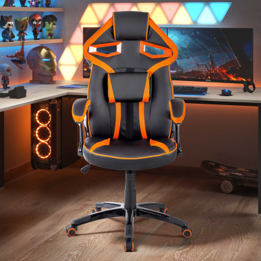cadeira gaming laranja ecopiel pele sintetica bracos fixos 2