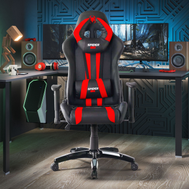 cadeira gaming vermelho spider pele sintetica bracos moveis almofada lombar e cervical apoio de cabeca 2