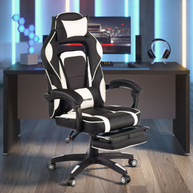 cadeira gaming branco logan pele sintetica bracos moveis almofada lombar e cervical apoio de cabeca apoio de pes extensivel 2