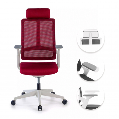 oferta cadeira de escritorio branco vermelho estrutura branca malha mesh bracos regulaveis 4d apoio lombar apoio de cabeca 3