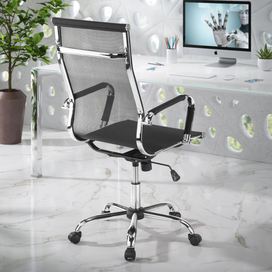 Cadeira escritório design Spirit, apoio para braço de aço, encosto alto, rede