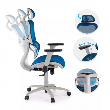 Cadeira branca ergonómica Ergocity, almofada lombar, apoios de braços 3D