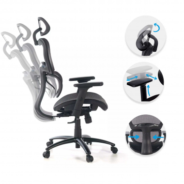 cadeira ergonomica preto estrutura negra malha mesh bracos regulaveis 3d apoio lombar duplo apoio de cabeca 3