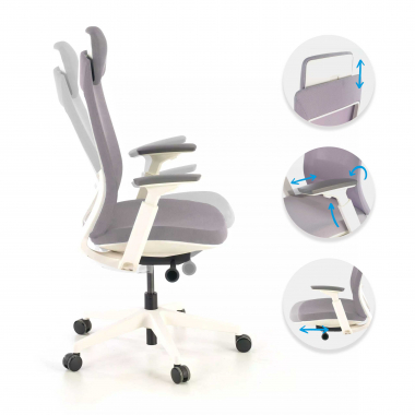 cadeira ergonomica branco cinzento estrutura branca tecido bracos regulaveis 3d 3
