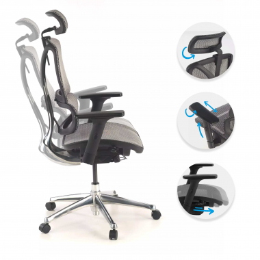 cadeira ergonomica cinza focus malha mesh bracos regulaveis 3d apoio lombar 3