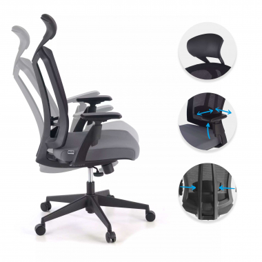 cadeira ergonomica cinza ridley malha mesh bracos regulaveis 3d apoio lombar apoio de cabeca 3