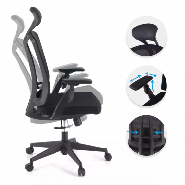 cadeira ergonomica preto ridley malha mesh bracos regulaveis 3d apoio lombar apoio de cabeca 3