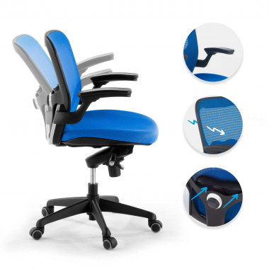 cadeira ergonomica azul cadeira de escritorio malha mesh bracos moveis apoio lombar 3