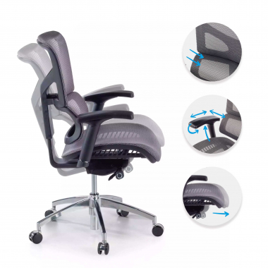 cadeira ergonomica cinza next1 sem apoio de cabeca malha mesh bracos regulaveis 4d apoio lombar duplo 3