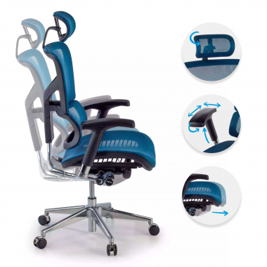 cadeira ergonomica azul next2 com apoio de cabeca malha mesh bracos regulaveis 4d apoio lombar apoio de cabeca 3