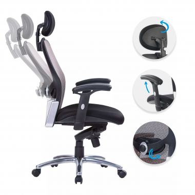 Cadeira de escritório ergonómica Hong Kong , Apoios de braços ajustáveis, Apoio de cabeça