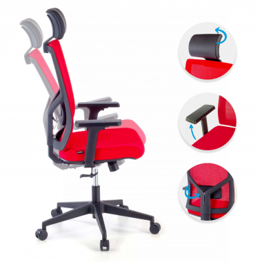 cadeira de escritorio vermelho estrutura preta malha mesh bracos regulaveis 1d apoio lombar apoio de cabeca 3