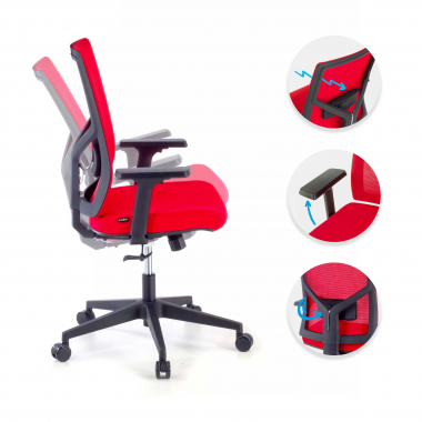 cadeira ergonomica vermelho estrutura negra reposacabecas malha mesh bracos regulaveis 1d apoio lombar 3