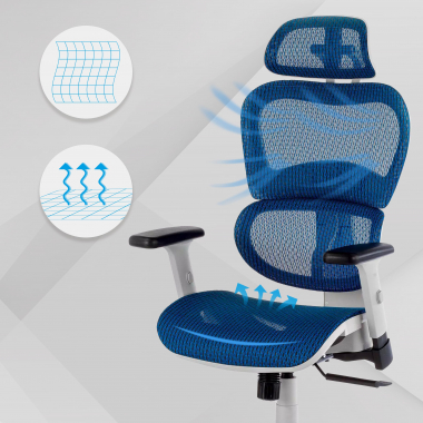 Cadeira branca ergonómica Ergocity, almofada lombar, apoios de braços 3D