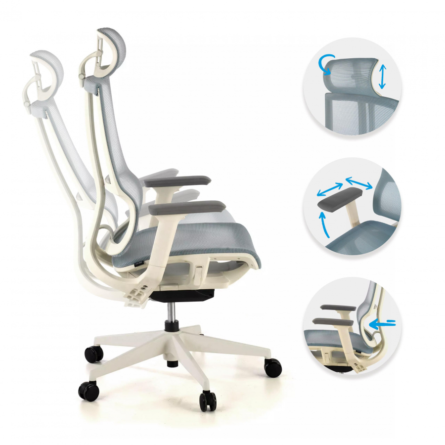 Cadeira Ergonômica com Apoia Cabeças Enjoy white, Mecanismo Syncro