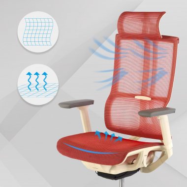 cadeira ergonomica branco vermelho estrutura branca malha mesh bracos regulaveis 3d apoio lombar duplo apoio de cabeca 4