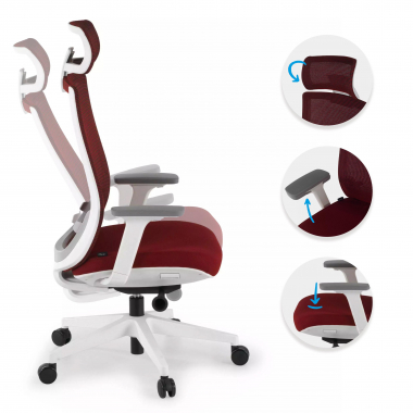 cadeira de escritorio branco vermelho boston malha mesh bracos regulaveis 3d apoio de cabeca 3