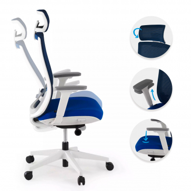 cadeira de escritorio branco azul boston malha mesh bracos regulaveis 3d apoio de cabeca 3