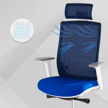 cadeira de escritorio branco azul boston malha mesh bracos regulaveis 3d apoio de cabeca 4