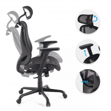 cadeira ergonomica preto locktech malha mesh bracos regulaveis 1d apoio lombar apoio de cabeca 3