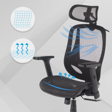 cadeira ergonomica preto locktech malha mesh bracos regulaveis 1d apoio lombar apoio de cabeca 4
