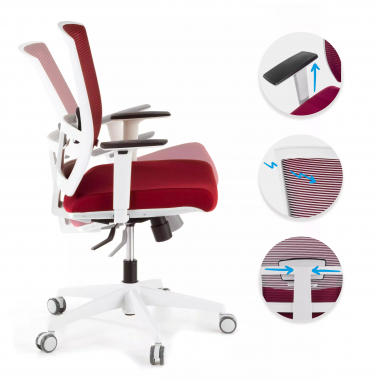 cadeira ergonomica branco vermelho estrutura branca malha mesh bracos regulaveis 1d apoio lombar 3