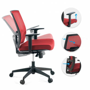 cadeira ergonomica vermelho estrutura preta malha mesh bracos regulaveis 1d apoio lombar 3