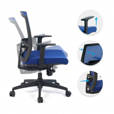 cadeira ergonomica azul estrutura preta malha mesh bracos regulaveis 1d apoio lombar 3