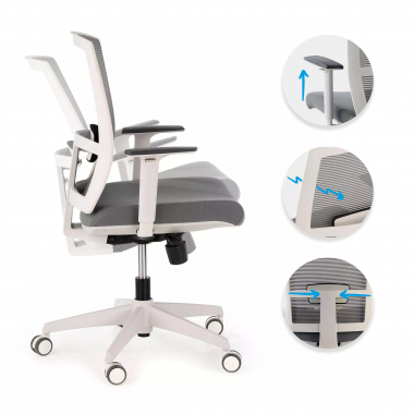 cadeira ergonomica branco cinzento estrutura branca malha mesh bracos regulaveis 1d apoio lombar 3