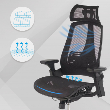 cadeira ergonomica preto thunder malha mesh bracos regulaveis 3d apoio lombar apoio de cabeca 4