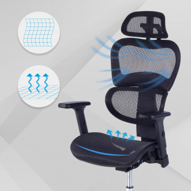 cadeira ergonomica preto estrutura negra base cromada malha mesh bracos regulaveis 3d apoio lombar duplo apoio de cabeca 4