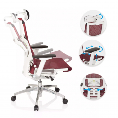 oferta cadeira de escritorio branco vermelho estrutura branca malha mesh bracos regulaveis 4d apoio lombar apoio de cabeca 2