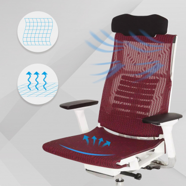 oferta cadeira de escritorio branco vermelho estrutura branca malha mesh bracos regulaveis 4d apoio lombar apoio de cabeca 3