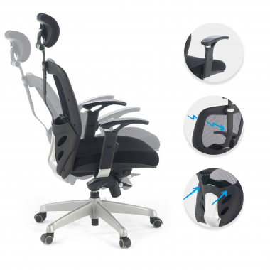 cadeira home office preto com apoio de cabeca malha mesh bracos regulaveis 3d apoio lombar apoio de cabeca 3