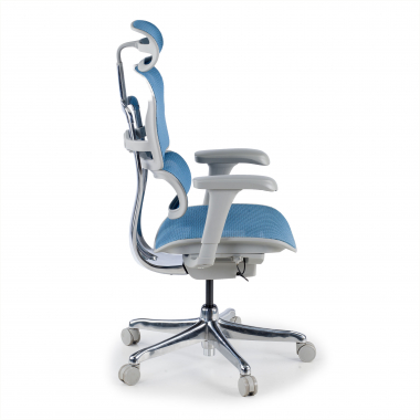 cadeira ergonomica branco azul estrutura branca red malha mesh bracos moveis apoio de cabeca 6