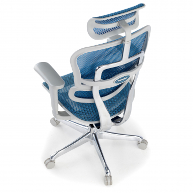 cadeira ergonomica branco azul estrutura branca red malha mesh bracos moveis apoio de cabeca 9