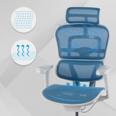 cadeira ergonomica branco azul estrutura branca red malha mesh bracos moveis apoio de cabeca 4