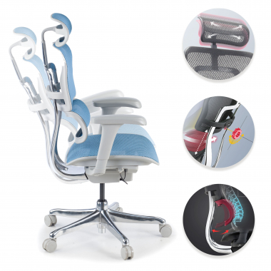 cadeira ergonomica branco azul estrutura branca red malha mesh bracos moveis apoio de cabeca 3