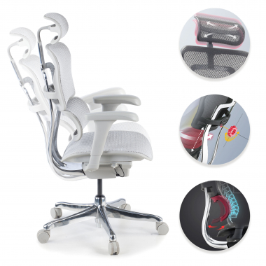 cadeira ergonomica branco cinzento estrutura branca red malha mesh bracos moveis apoio de cabeca 3