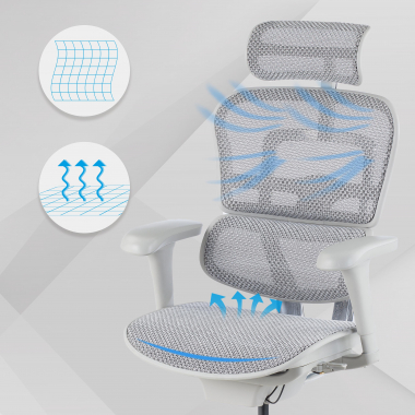 cadeira ergonomica branco cinzento estrutura branca red malha mesh bracos moveis apoio de cabeca 4