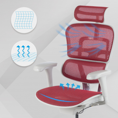 cadeira ergonomica branco vermelho estrutura branca red malha mesh bracos moveis apoio de cabeca 4