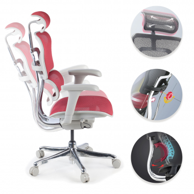 cadeira ergonomica branco vermelho estrutura branca red malha mesh bracos moveis apoio de cabeca 3