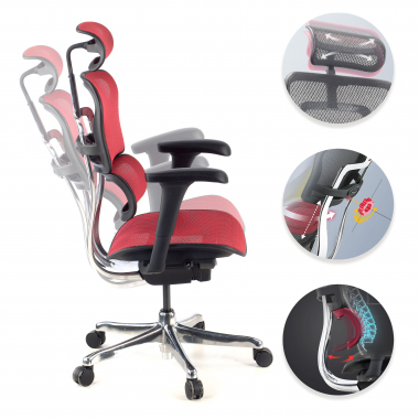 cadeira ergonomica vermelho estrutura preta red malha mesh bracos moveis apoio de cabeca 3