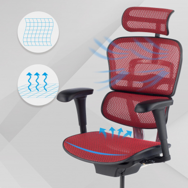 cadeira ergonomica vermelho estrutura preta red malha mesh bracos moveis apoio de cabeca 4