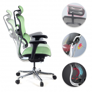 cadeira ergonomica verde estrutura preta red malha mesh bracos moveis apoio de cabeca 3