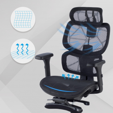 cadeira ergonomica preto every malha mesh bracos regulaveis 3d apoio de cabeca apoio de pes extensivel 4