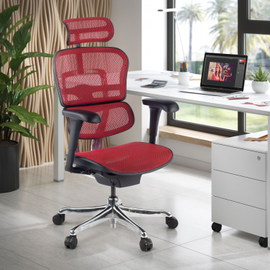 cadeira ergonomica vermelho estrutura preta red malha mesh bracos moveis apoio de cabeca 2