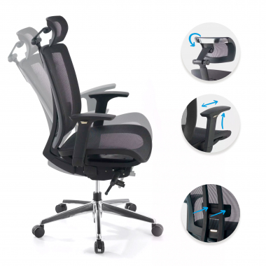 cadeira de escritorio preto com apoio de cabeca rede malha mesh bracos regulaveis 4d apoio lombar apoio de cabeca 3